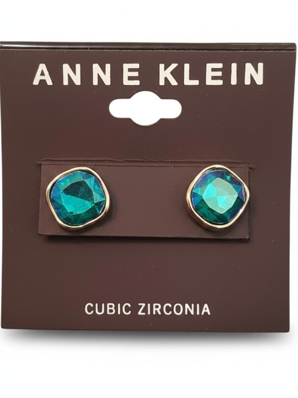 ANNE KLEIN Women's Stud Earrings Gold Plated Blue Cubic Zirconia NWT